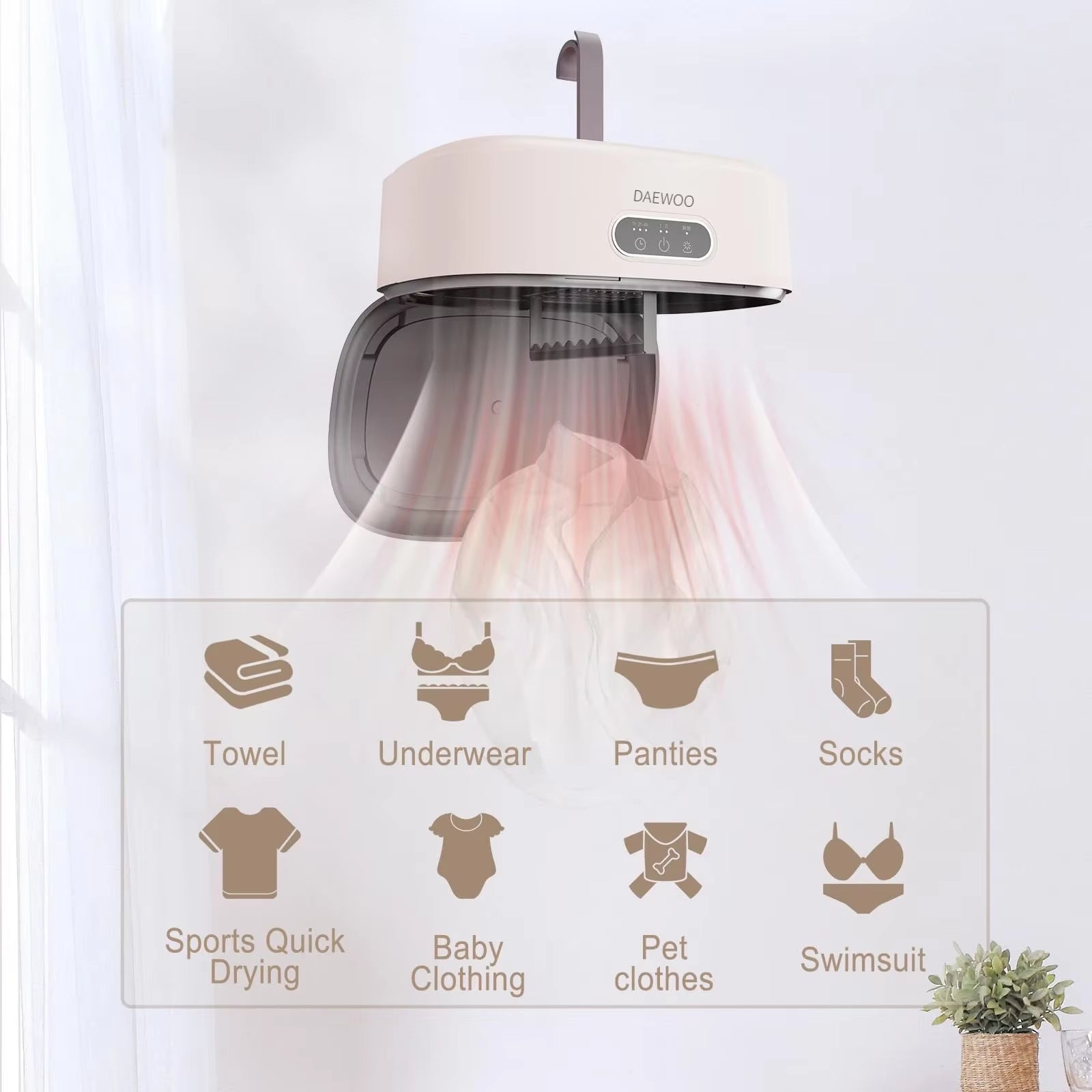 Daewoo 600W Portable Clothes Dryer Compact and Convenient Drying Solution for Apartment Dorm RV Mini Dryer with Dryer Bag Home